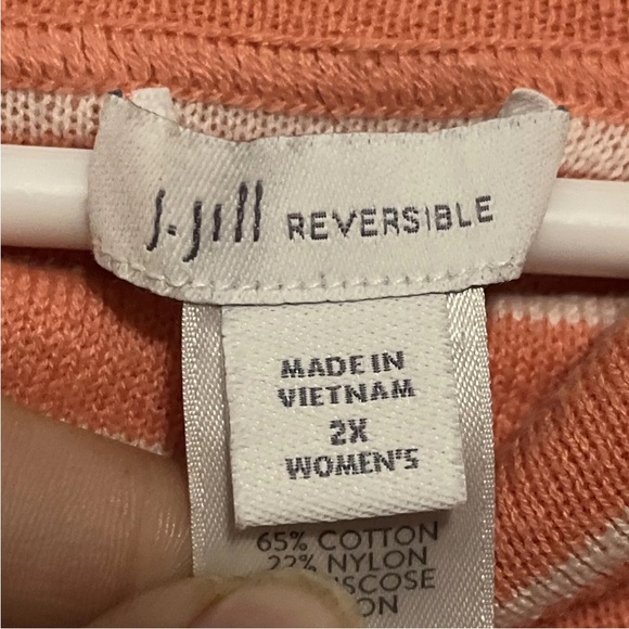 J.Jill Petite Reversible Grape Fruit Striped Mock Neck  Tunic Sweater Plus Sz 2X - Picture 3 of 9